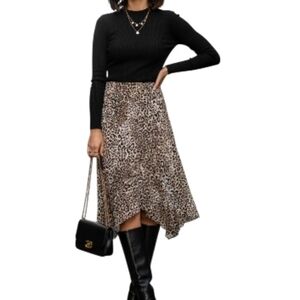 Vintage Leopard Cheetah Print Handkerchief Maxi Skirt Women's Size 14